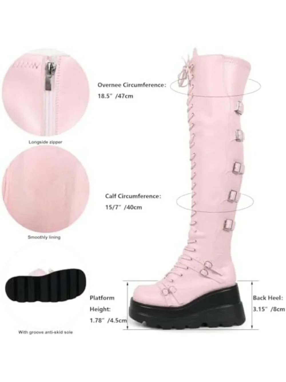 Goth Black Thigh High Platform Boots for Women - Chunky Heel, Rave, Motorcycle